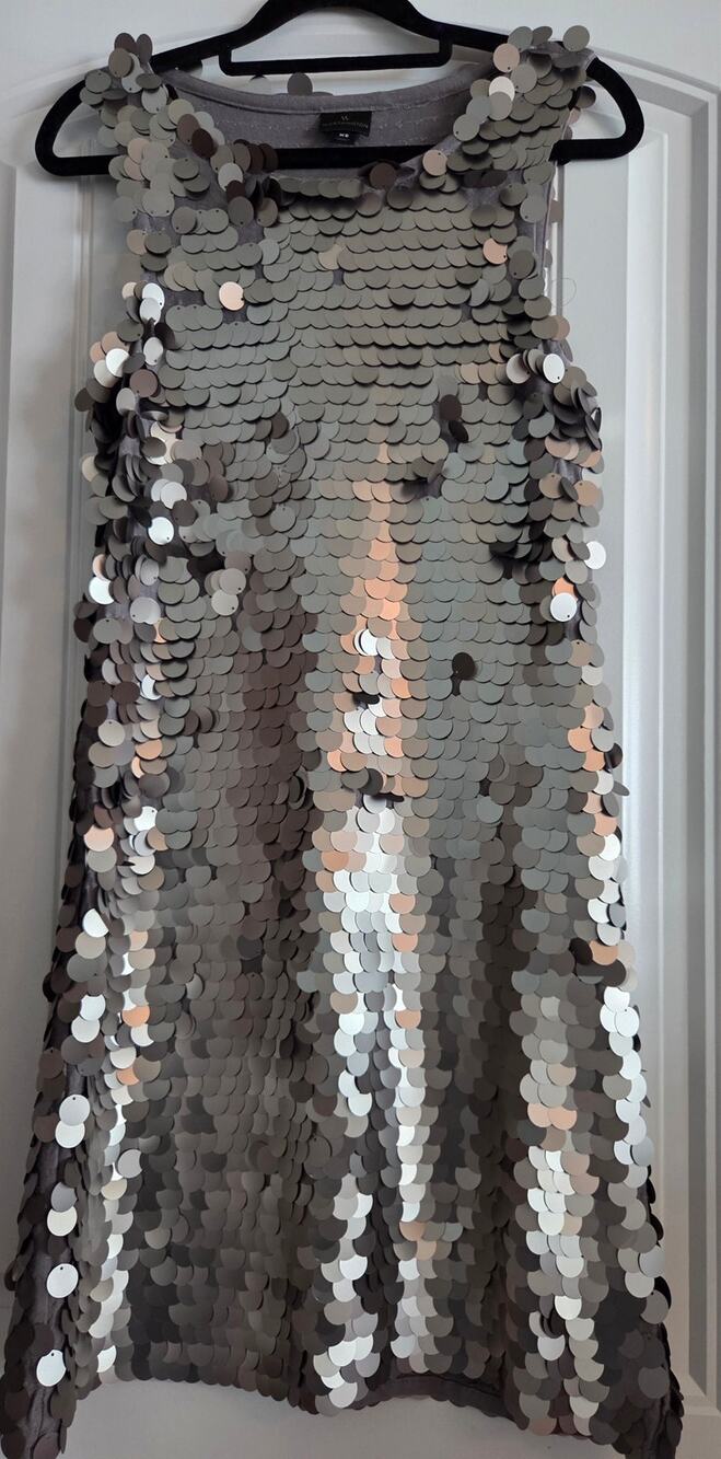 Worthington Pewter Gray Matte Paillette Sequin Sleeveless Shift Dress Womens XS